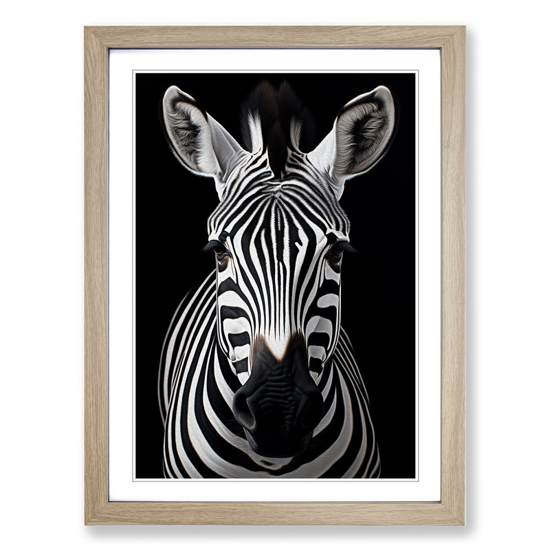 Zebra Contemporary - Single Picture Frame Print on Wood, Oak, 46cm H x 34cm W x 2cm D