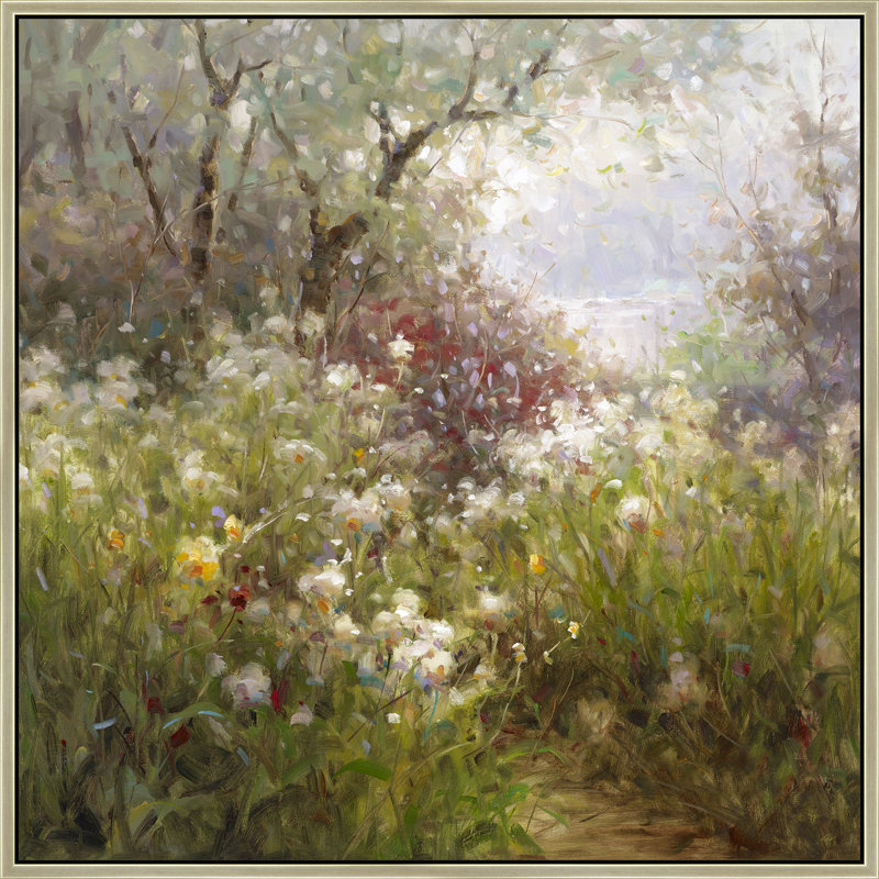 Misty Garden Glow Framed Print Canvas, 47" H x 47" W, Brown
