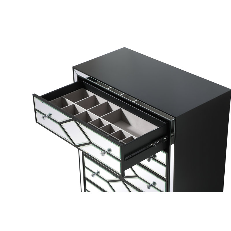 Bashaw 36" W 5-Drawer Mirrored Dresser, Black