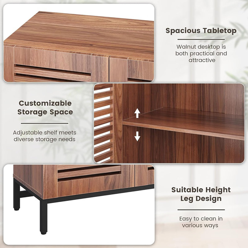 Buffet avec portes à persiennes et tablette réglable - noyer