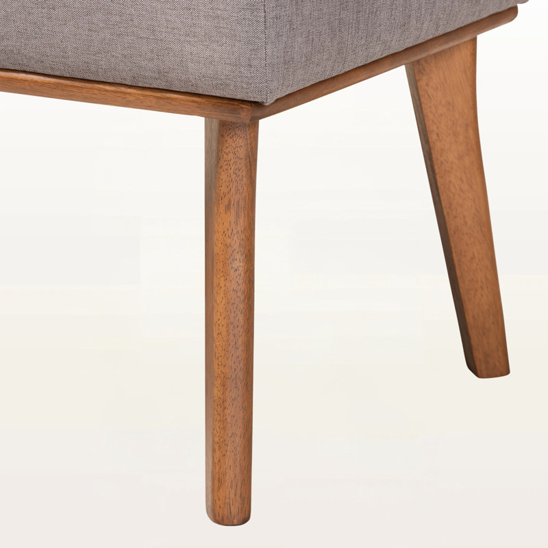 Banc Chapalet en tissu d'ameublement gris et bois fini noyer, H 17,72 po x l 46,46 po x P 17,72 po