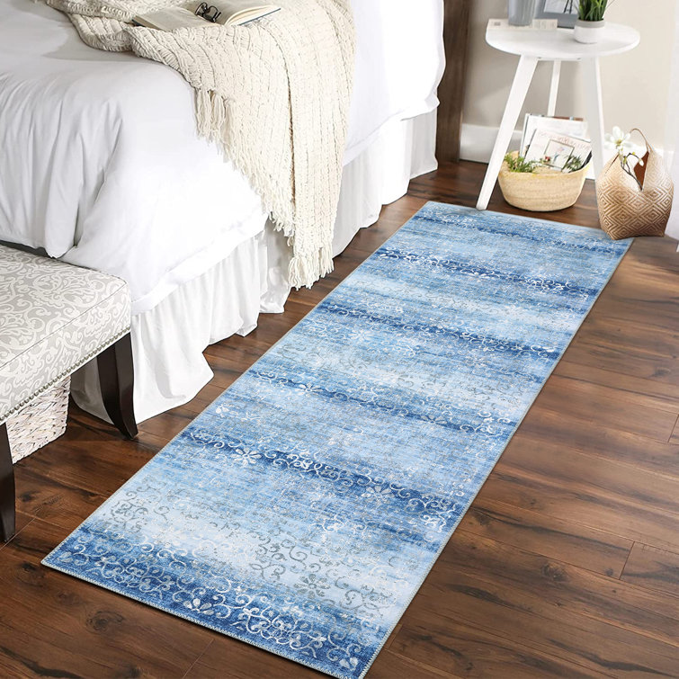 Machine Washable Rugs Ombre Design Non-Slip Low Pile Rubber Backing Modern Floral Area Rug for Living Room Bedroom Kitchen Dining Room and Bedside Decor
