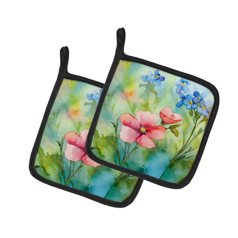 Paire de porte-casseroles en Alaska «Forget-me-nots» à l'aquarelle