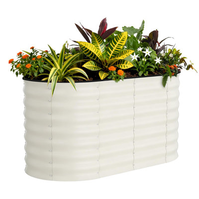 4x2x2 ft Galvanized Raised Garden Bed, Heavy-Duty Oval Metal Planter Box with Open Bottom & Safe Edges