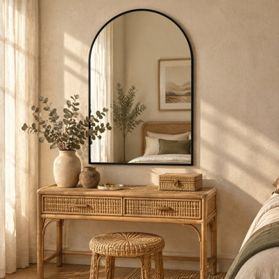 24x36 Inch Black Arched Mirror for Bathroom, Modern Metal Framed Wall Mirror, Anti-Rust Aluminum Alloy Arch Vanity Mirror with Shatterproof HD Glass, Wall Mounted Contemporary Mirror for Bedroom, Living Room, Entryway