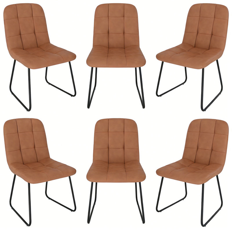 47cm H Tufted Upholstered Upholstered Back Side Chair in Brown, Brown