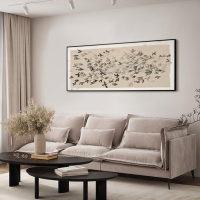 Abstract Bird Flock in Motion Wall Mural Illustrations Extra Large Framed Wall Art Print Decor (Frame Assembly Required)