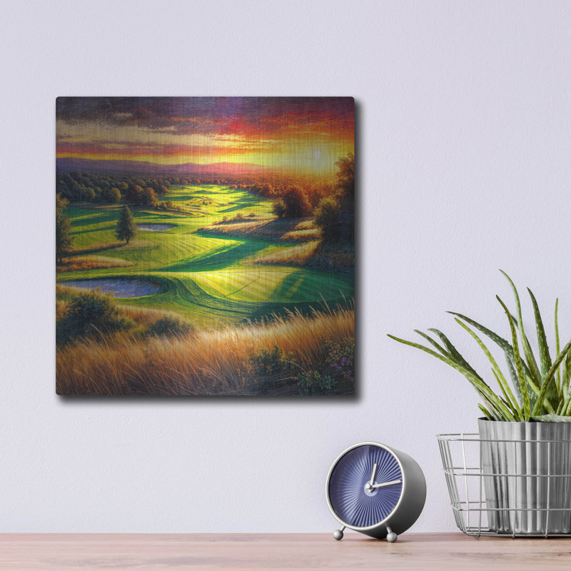  «Golf Club Landscape» par Rey Klimt, art mural en métal, H 12 po x l 12 po