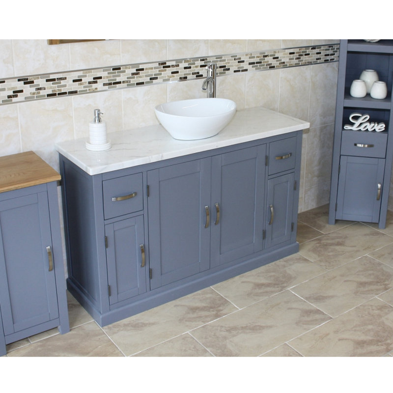 Bora 1230mm Single Bathroom Vanity with Vessel Ceramic Basin, White Marble