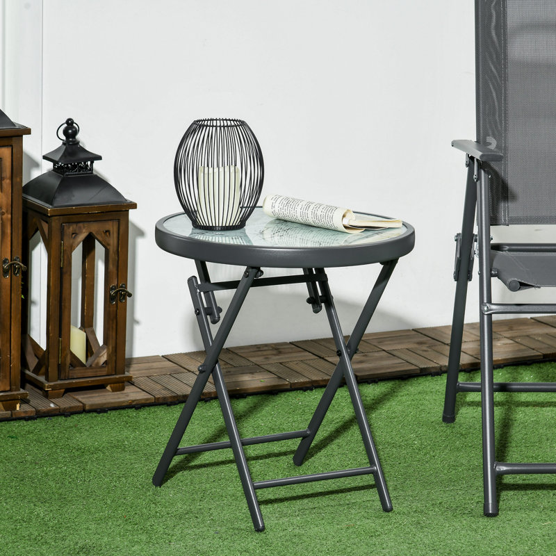 Natyra Round Metal Folding Outdoor Folding Table , 45cm cm W 45cm cm D, White Marble