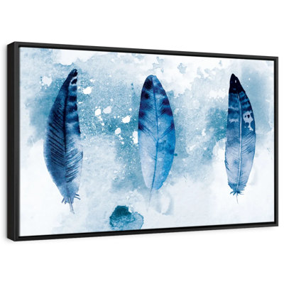 " Blue Grunge Feathers Canvas Print "