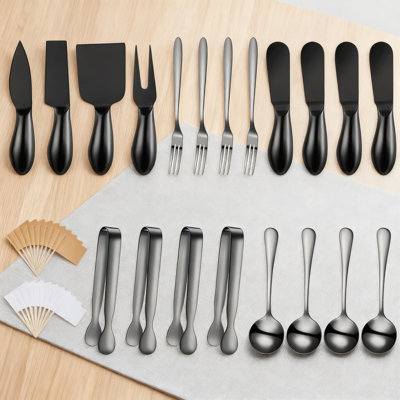 20-Piece Stainless Steel Charcuterie Board Utensil Set With Cheese Spreaders, Butter Knives, Serving Tongs, Spoons, And Appetizer Forks For Entertaining