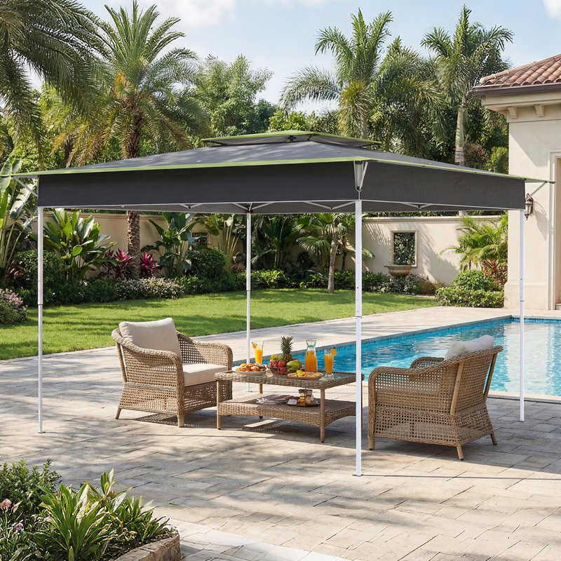 11x11 Pop Up Canopy Tent With Center Lock, Outdoor Canopy Upf 50+, Easy Up Canopy For Patio, Parties & Camping, Includes Rolling Bag, Gray With Green Trim