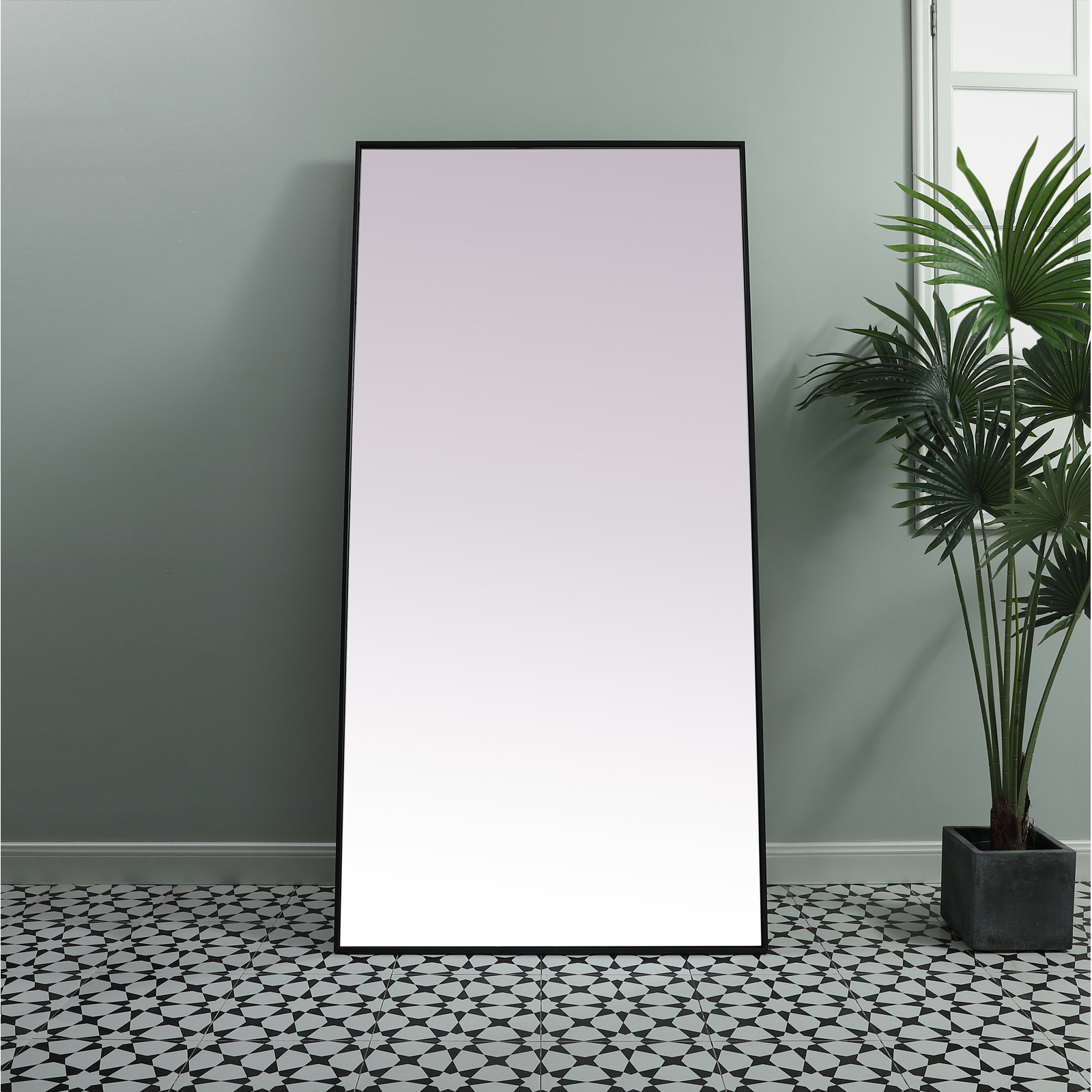 Sabine Metal Rectangle Floor Mirror, 72" x 36", Black