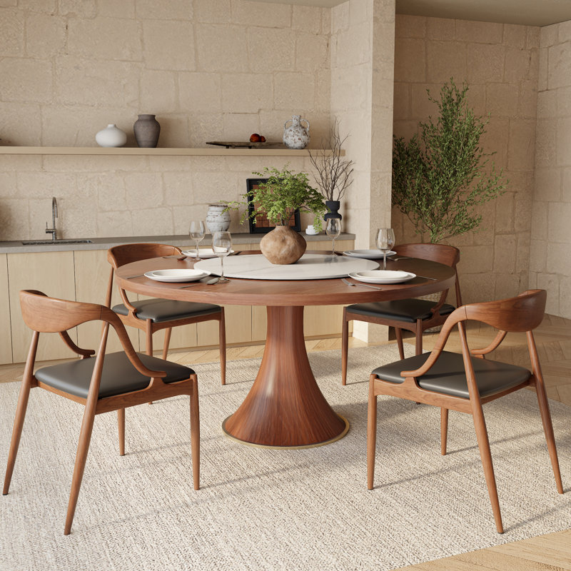 Table de salle à manger ronde en bois massif avec plateau tournant pour 6 à 8 personnes, H 29,52 po x L 59,05 po x l 59,05 po