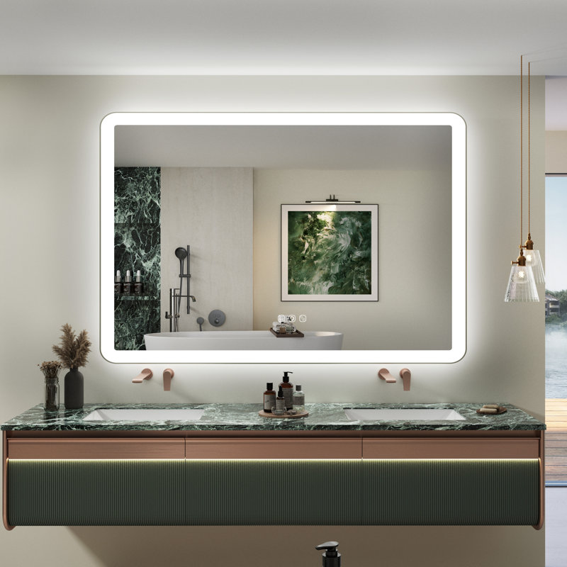 Miroir mural Natalin, 60 po x 40 po, Rectangulaire, Nickel brossé
