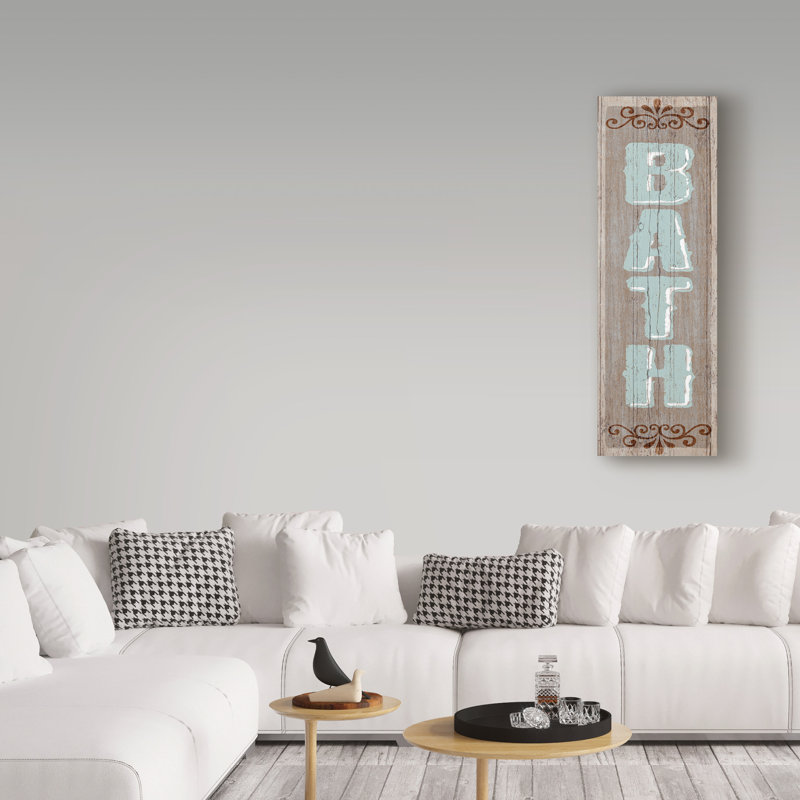 « bain sign 1 », art textuel sur toile tendue, H 32 po x l 10 po x P 2 po