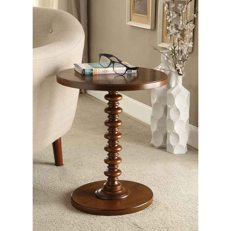 Table d'appoint de 22 po de hauteur avec finition en noyer, base piédestal ronde, piédestal à plateau lisse, fabrication en bois massif