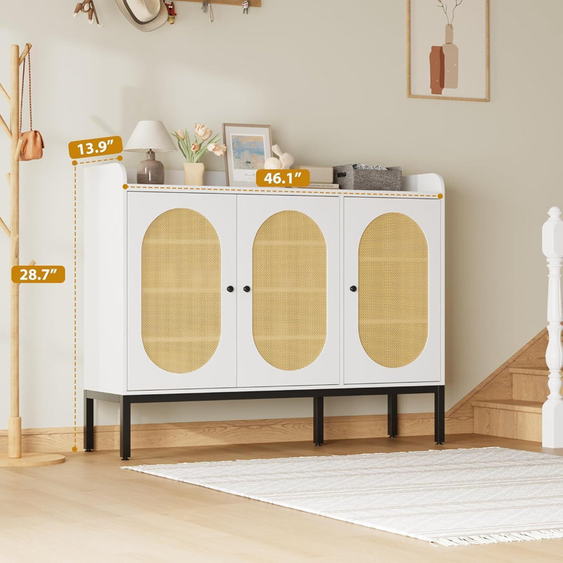 Freestanding 3-Door Rattan Shoe Cabinet – Adjustable Shelves Entryway & Hallway Organizer, White
