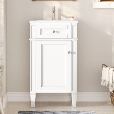 Ensemble de meuble-lavabo autoportant de 18 po avec lavabo en céramique, ensemble de meuble-lavabo simple autoportant avec porte à fermeture douce, tablette réglable, style français, pieds pleins