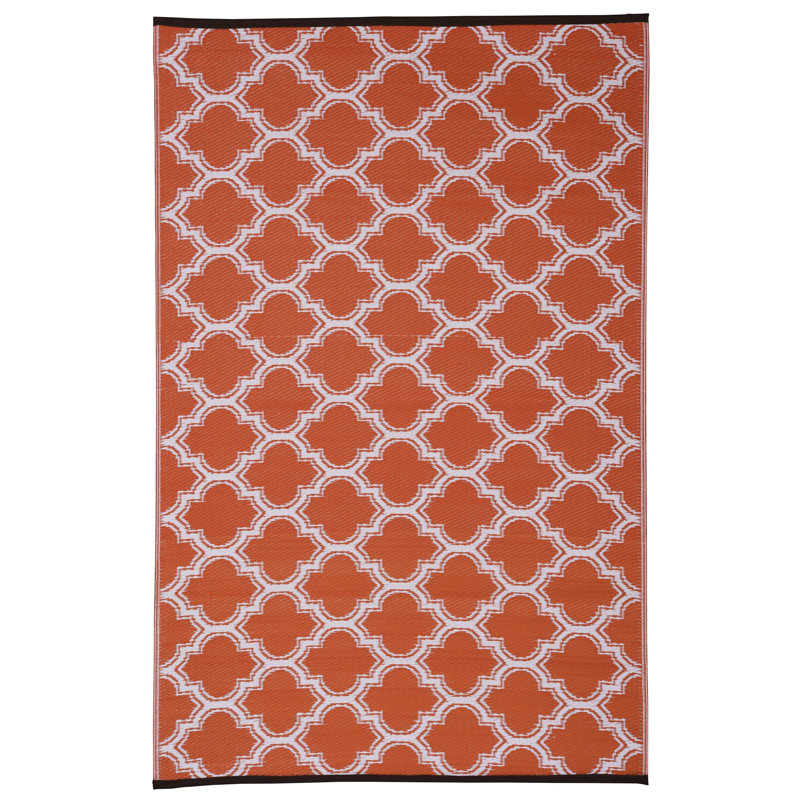 Tapis géométrique orange / blanc Nanafalia, Rectangle 6 pi x 9 pi