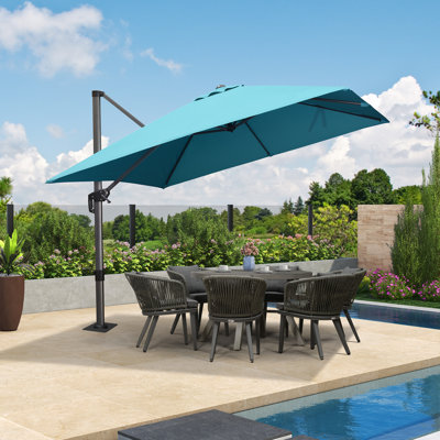 Purple Leaf Outdoor 120'' Cantilever Square Blue Umbrella With Steel Plate Base