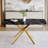 63"x35.4" Luxurious Black Marble-Patterned Tempered Glass Dining Table.Single Fork Golden Metal Table Legs.Tempered Glass Table Top,Golden Metal Leg.Adaptable To Various Decoration Styles.W1151S03298