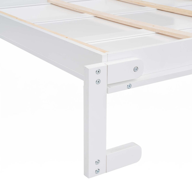 Armoire lit escamotable Murphy avec tablettes intégrées et relevage hydraulique, Blanc, Grand lit