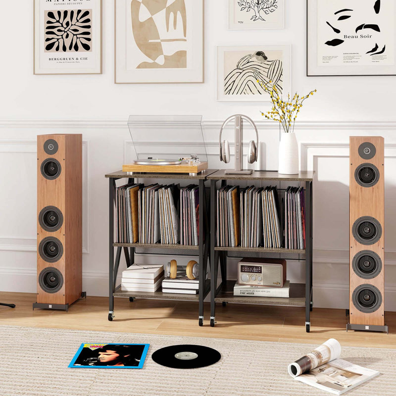 La table de rangement pour disque vinyle Costway peut contenir jusqu'à 120 disques vinyle, Gris / noir