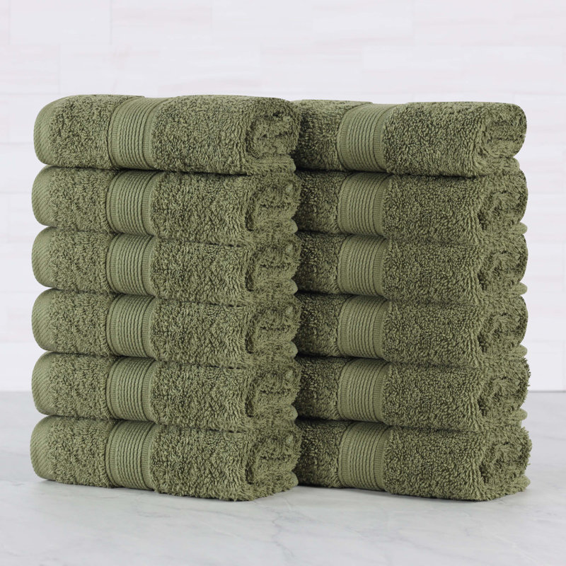 Ensemble de serviettes en coton biologique Lyndon, Ensemble de 12 débarbouillettes, Vert forêt