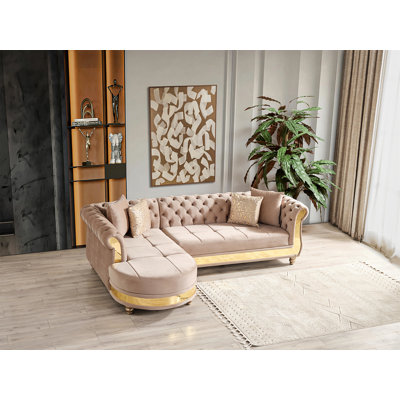 Kweisi Gold Detailed Tufted Upholstery Sectional Made With Wood In Taupe