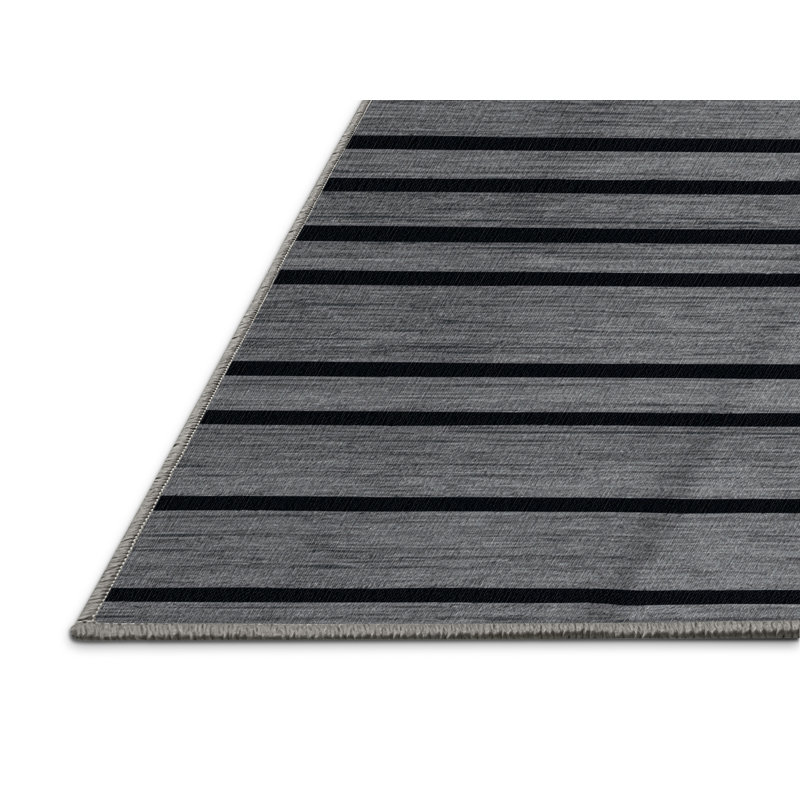 Tapis gris à rayures horizontales lavable à la machine, Rectangle 3 pi x 5 pi