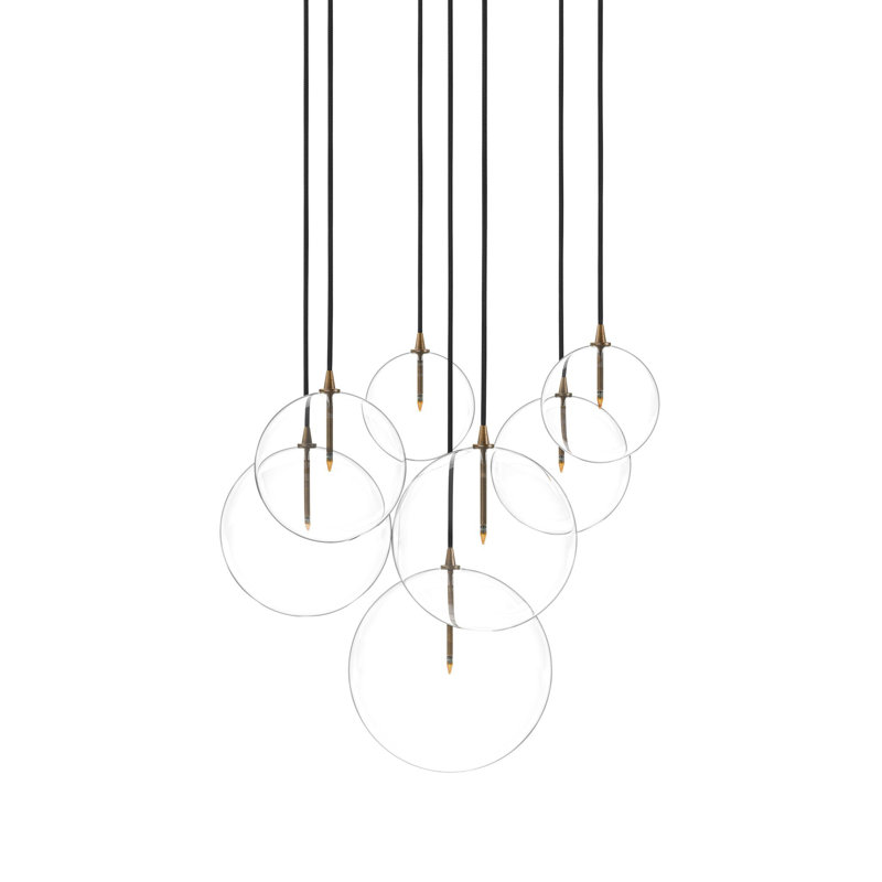 Cluster 7 - Light Chandelier, Clear Asymerical, Heritage Bronze Brass