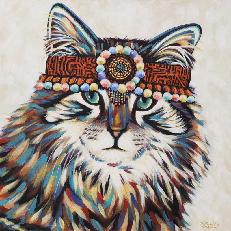 Hippie Cat II by Carolee Vitaletti - Wrapped Canvas Painting, 122cm H x 122cm W