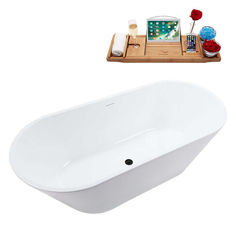 70'' x 31.5'' Freestanding Soaking Acrylic Bathtub, Matte Black