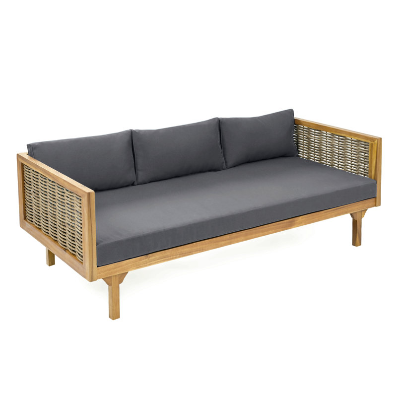3 Seater Patio Sofa Daybed With Rattan Arms, Gray