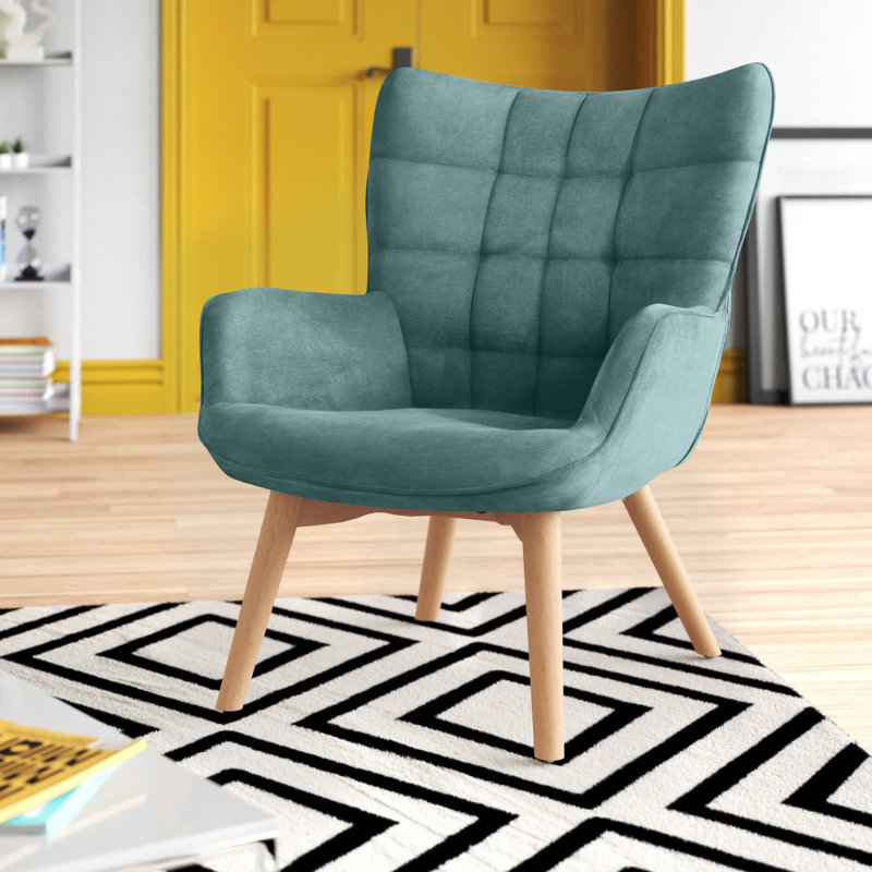 Drucker 68cm Wide Tufted Wingback Chair, Aqua Fabric
