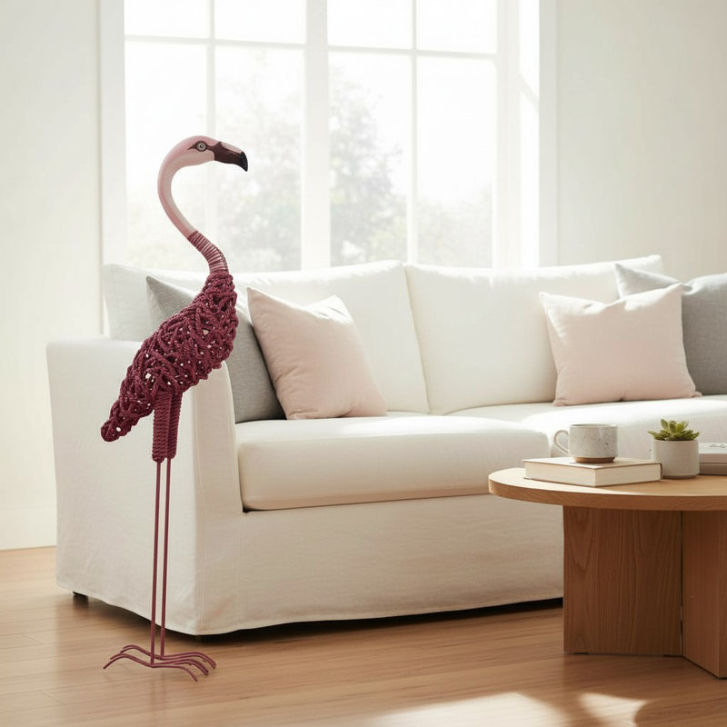 Seagrass Flamingo Statue, 100cm H x 45cm W x 25cm D