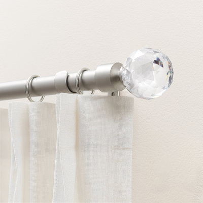 Heavy-Duty Single Curtain Rod with Crystal Finial,1" Diameter,Adjustable