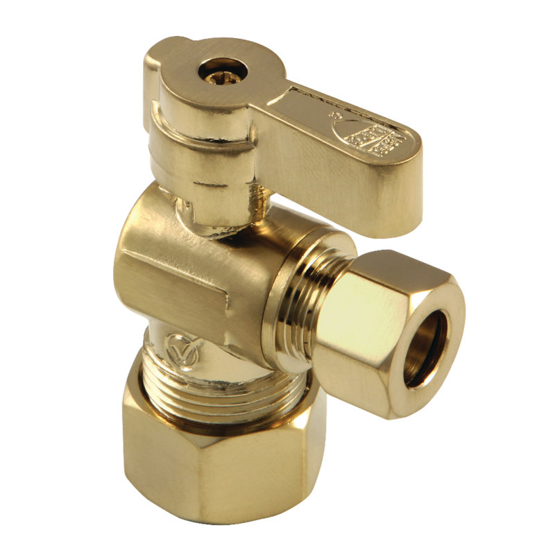 Kingston Brass Baseline 5/8-Inch OD Comp x 3/8-Inch OD Comp Quarter-Turn Angle Stop Valve, Brushed Brass