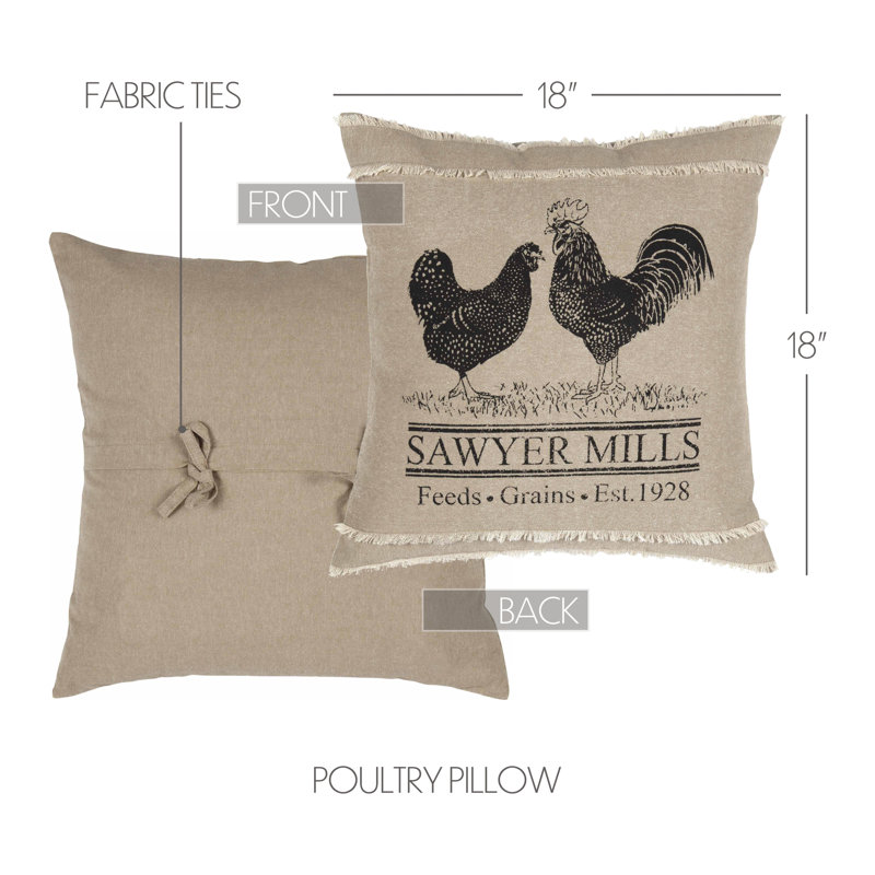 Sawyer Mill Charcoal Poultry 18" Square Cotton Pillow