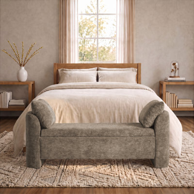 Modern 58.3" W Upholstered Storage Bench With Pillows, Chenille Bedroom Bench With Curved Sides for Bedroom, Entryway or Living Room