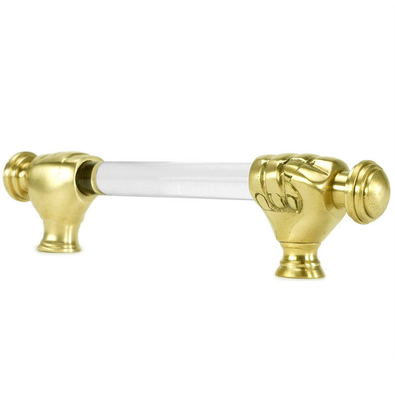 Carpe Diem Fist satin brass extra large fist 5 inch center to center pull, 3/4 inch acrylic bar in finish Satin Brass