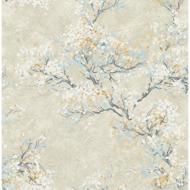 Rouleau de papier peint L 32,82 pi x l 20,5 po Taran Cherry Blossoms, Champagne / bleu ciel