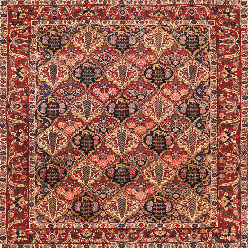 Tapis beige/brun/noir traditionnel Yanga, Carré 5 pi