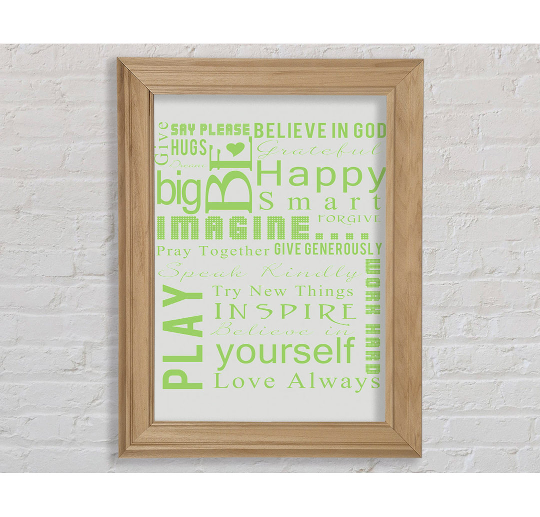 Home Quote Family Rules Be Happy Love Always Lime Green - Einzelbildrahmen Kunstdrucke