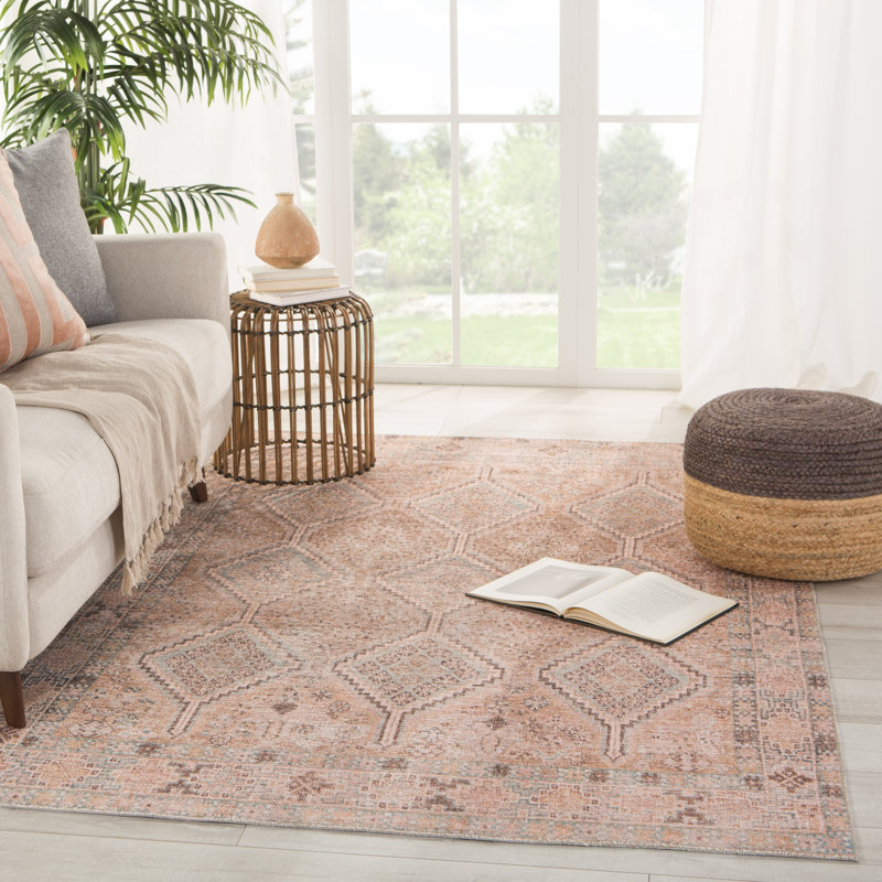 Tapis rose clair du sud-ouest lavable à la machine Causglen, Rectangle 9 pi x 12 pi