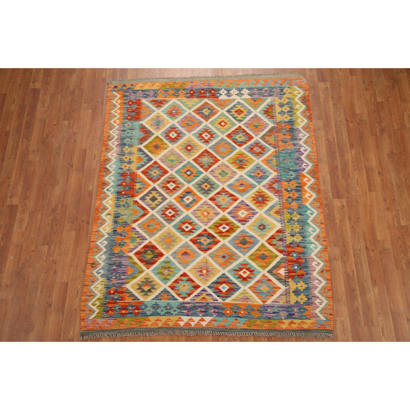 Tapis oriental coloré Kilim 5 x 6