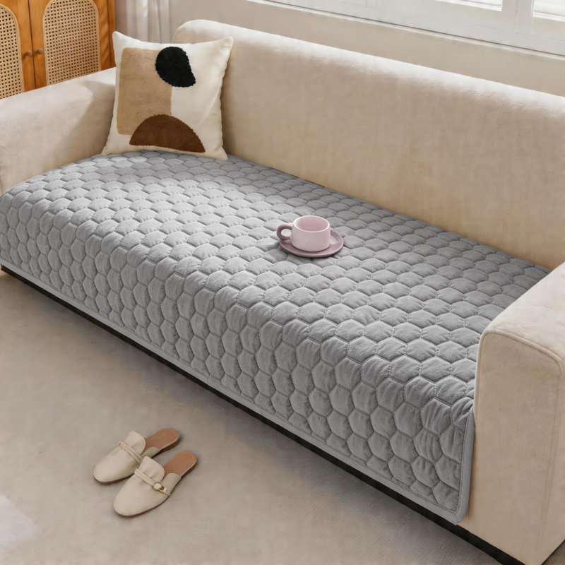 Soft Plush Velvet Sofa Cover, Non-Slip Washable Pet-Friendly Couch Protector, Gray , Oversized -95"W×36"D
