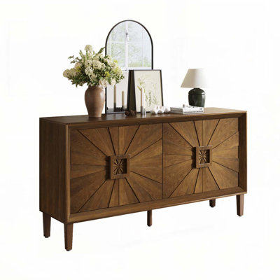 4-Door Storage Accent Cabinet，60'' Premium Rustic American Farmhouse Credenza